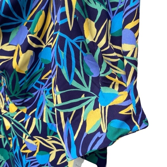 Donna Morgan Leaf Printed V-Neck Dress Womens Plus Size 18W NWT Puff Sleeve Navy - Picture 6 of 15